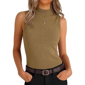image:imageANRABESS Womens Mock Neck Tank Tops  Sleeveless Fitted Sweater Shirts Soft Knit Wool Blend Dressy Casual Business Work Office Clothes Summer Fall TransitionCamel