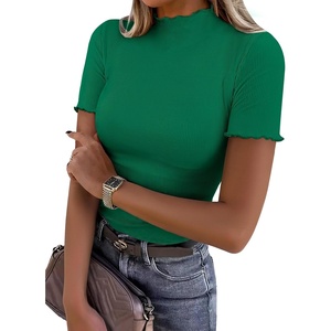 image:imageANRABESS Womens Mock Neck Tops Short Sleeve Fitted Tee Soft Comfy Ribbed Tshirts Summer Going Out Outfits for Dailyamp WorkGreen
