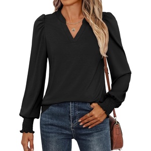 image:imageANRABESS Womens Puff Long Sleeve Shirts V Neck Loose TShirts Dressy Casual Work Blouses 2026 Fall Tops Trendy ClothesBlack