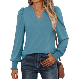 image:imageANRABESS Womens Puff Long Sleeve Shirts V Neck Loose TShirts Dressy Casual Work Blouses 2026 Fall Tops Trendy ClothesBlue Green
