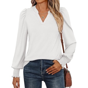 image:imageANRABESS Womens Puff Long Sleeve Shirts V Neck Loose TShirts Dressy Casual Work Blouses 2026 Fall Tops Trendy ClothesWhite