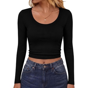 image:imageANRABESS Womens Scoop Neck Fitted Long Sleeve Crop Tops  Comfy Soft Stretch Ribbed T ShirtsSlimBasic Layering TeeCasual Daily Wear Work OutfitsSpring Fall Winter ClothesBlack