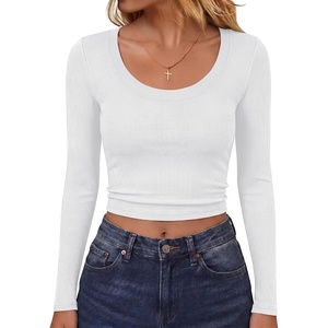 image:imageANRABESS Womens Scoop Neck Fitted Long Sleeve Crop Tops  Comfy Soft Stretch Ribbed T ShirtsSlimBasic Layering TeeCasual Daily Wear Work OutfitsSpring Fall Winter ClothesWhite
