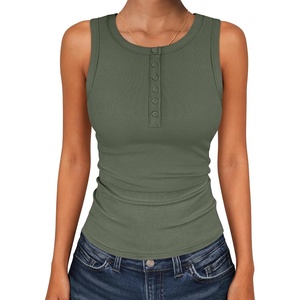 image:imageANRABESS Womens Sleeveless Henley High Neck Tank Top  Ribbed Slim Fit Shirts Racerback Summer Casual Daily Life amp Workouts Beach Vacation ClothesArmy Green