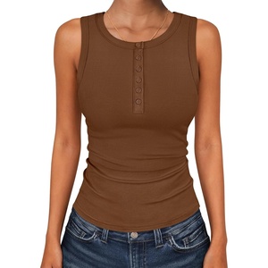 image:imageANRABESS Womens Sleeveless Henley High Neck Tank Top  Ribbed Slim Fit Shirts Racerback Summer Casual Daily Life amp Workouts Beach Vacation ClothesBrown