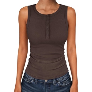image:imageANRABESS Womens Sleeveless Henley High Neck Tank Top  Ribbed Slim Fit Shirts Racerback Summer Casual Daily Life amp Workouts Beach Vacation ClothesCoffee