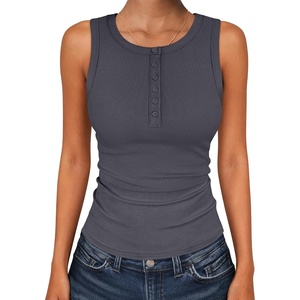 image:imageANRABESS Womens Sleeveless Henley High Neck Tank Top  Ribbed Slim Fit Shirts Racerback Summer Casual Daily Life amp Workouts Beach Vacation ClothesDeep Gray