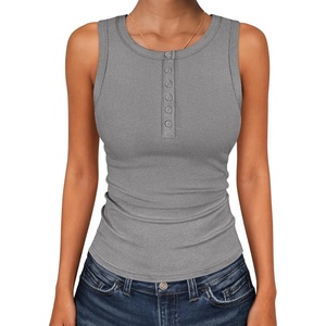 image:imageANRABESS Womens Sleeveless Henley High Neck Tank Top  Ribbed Slim Fit Shirts Racerback Summer Casual Daily Life amp Workouts Beach Vacation ClothesGray