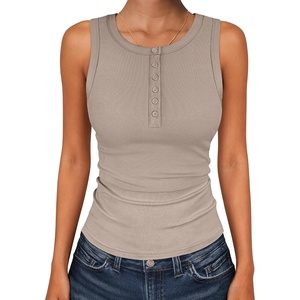 image:imageANRABESS Womens Sleeveless Henley High Neck Tank Top  Ribbed Slim Fit Shirts Racerback Summer Casual Daily Life amp Workouts Beach Vacation ClothesKhaki