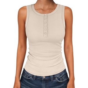 image:imageANRABESS Womens Sleeveless Henley High Neck Tank Top  Ribbed Slim Fit Shirts Racerback Summer Casual Daily Life amp Workouts Beach Vacation ClothesLight Beige