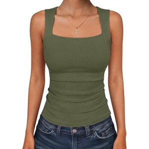image:imageANRABESS Womens Tank Tops Square Neck Thick Straps Sleeveless Summer Slim Fit Shirts Knit Basic Tee Work amp Vacation ClothesArmy Green
