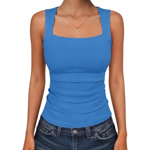 image:imageANRABESS Womens Tank Tops Square Neck Thick Straps Sleeveless Summer Slim Fit Shirts Knit Basic Tee Work amp Vacation ClothesBlue