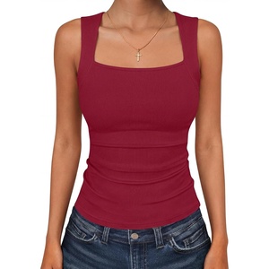 image:imageANRABESS Womens Tank Tops Square Neck Thick Straps Sleeveless Summer Slim Fit Shirts Knit Basic Tee Work amp Vacation ClothesBurgundy