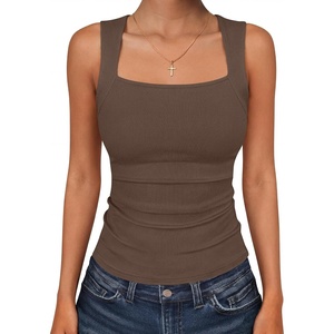 image:imageANRABESS Womens Tank Tops Square Neck Thick Straps Sleeveless Summer Slim Fit Shirts Knit Basic Tee Work amp Vacation ClothesCoffee