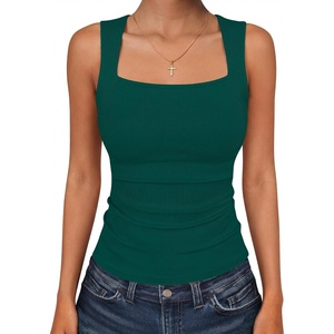 image:imageANRABESS Womens Tank Tops Square Neck Thick Straps Sleeveless Summer Slim Fit Shirts Knit Basic Tee Work amp Vacation ClothesForest Green