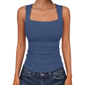 image:imageANRABESS Womens Tank Tops Square Neck Thick Straps Sleeveless Summer Slim Fit Shirts Knit Basic Tee Work amp Vacation ClothesGray Blue