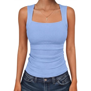 image:imageANRABESS Womens Tank Tops Square Neck Thick Straps Sleeveless Summer Slim Fit Shirts Knit Basic Tee Work amp Vacation ClothesLight Blue