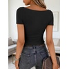 image:imageANRABESS Womens Boat Neck Short Sleeve Top Ribbed Knit Fitted T Shirts AllDay Comfy for Work Daily amp Summer Tee ShirtsBlack