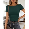 image:imageANRABESS Womens Boat Neck Short Sleeve Top Ribbed Knit Fitted T Shirts AllDay Comfy for Work Daily amp Summer Tee ShirtsForest