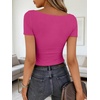 image:imageANRABESS Womens Boat Neck Short Sleeve Top Ribbed Knit Fitted T Shirts AllDay Comfy for Work Daily amp Summer Tee ShirtsHot Pink