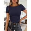image:imageANRABESS Womens Boat Neck Short Sleeve Top Ribbed Knit Fitted T Shirts AllDay Comfy for Work Daily amp Summer Tee ShirtsNavy Blue