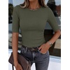 image:imageANRABESS Womens Half Sleeve Crewneck Tops Ribbed Knit Slim Fit Shirts Basic Tee 2026 Spring Summer Dressy Casual TShirtsArmy Green