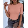 image:imageANRABESS Womens Half Sleeve Crewneck Tops Ribbed Knit Slim Fit Shirts Basic Tee 2026 Spring Summer Dressy Casual TShirtsCoral