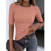 image:imageANRABESS Womens Half Sleeve Crewneck Tops Ribbed Knit Slim Fit Shirts Basic Tee 2026 Spring Summer Dressy Casual TShirtsCoral
