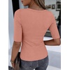 image:imageANRABESS Womens Half Sleeve Crewneck Tops Ribbed Knit Slim Fit Shirts Basic Tee 2026 Spring Summer Dressy Casual TShirtsCoral
