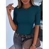 image:imageANRABESS Womens Half Sleeve Crewneck Tops Ribbed Knit Slim Fit Shirts Basic Tee 2026 Spring Summer Dressy Casual TShirtsIndigo