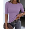 image:imageANRABESS Womens Half Sleeve Crewneck Tops Ribbed Knit Slim Fit Shirts Basic Tee 2026 Spring Summer Dressy Casual TShirtsLight Purple