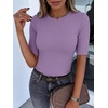 image:imageANRABESS Womens Half Sleeve Crewneck Tops Ribbed Knit Slim Fit Shirts Basic Tee 2026 Spring Summer Dressy Casual TShirtsLight Purple