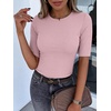 image:imageANRABESS Womens Half Sleeve Crewneck Tops Ribbed Knit Slim Fit Shirts Basic Tee 2026 Spring Summer Dressy Casual TShirtsPink