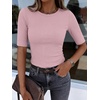 image:imageANRABESS Womens Half Sleeve Crewneck Tops Ribbed Knit Slim Fit Shirts Basic Tee 2026 Spring Summer Dressy Casual TShirtsPink