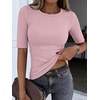 image:imageANRABESS Womens Half Sleeve Crewneck Tops Ribbed Knit Slim Fit Shirts Basic Tee 2026 Spring Summer Dressy Casual TShirtsPink