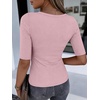 image:imageANRABESS Womens Half Sleeve Crewneck Tops Ribbed Knit Slim Fit Shirts Basic Tee 2026 Spring Summer Dressy Casual TShirtsPink