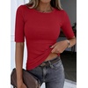 image:imageANRABESS Womens Half Sleeve Crewneck Tops Ribbed Knit Slim Fit Shirts Basic Tee 2026 Spring Summer Dressy Casual TShirtsRed