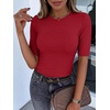 image:imageANRABESS Womens Half Sleeve Crewneck Tops Ribbed Knit Slim Fit Shirts Basic Tee 2026 Spring Summer Dressy Casual TShirtsRed