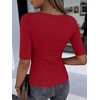 image:imageANRABESS Womens Half Sleeve Crewneck Tops Ribbed Knit Slim Fit Shirts Basic Tee 2026 Spring Summer Dressy Casual TShirtsRed