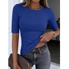 image:imageANRABESS Womens Half Sleeve Crewneck Tops Ribbed Knit Slim Fit Shirts Basic Tee 2026 Spring Summer Dressy Casual TShirtsRoyal Blue