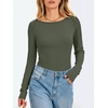 image:imageANRABESS Womens Long Sleeve Boat Neck Fitted Tops  Ribbed Slim Fit Basic Shirts Soft Stretchy Breathable Layer Tee Fall Winter Casual Work Travel Vacation Everyday WearArmy Green