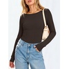 image:imageANRABESS Womens Long Sleeve Boat Neck Fitted Tops  Ribbed Slim Fit Basic Shirts Soft Stretchy Breathable Layer Tee Fall Winter Casual Work Travel Vacation Everyday WearCoffee