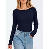 image:imageANRABESS Womens Long Sleeve Boat Neck Fitted Tops  Ribbed Slim Fit Basic Shirts Soft Stretchy Breathable Layer Tee Fall Winter Casual Work Travel Vacation Everyday WearNavy Blue