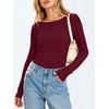image:imageANRABESS Womens Long Sleeve Boat Neck Fitted Tops  Ribbed Slim Fit Basic Shirts Soft Stretchy Breathable Layer Tee Fall Winter Casual Work Travel Vacation Everyday WearWine Red