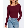 image:imageANRABESS Womens Long Sleeve Boat Neck Fitted Tops  Ribbed Slim Fit Basic Shirts Soft Stretchy Breathable Layer Tee Fall Winter Casual Work Travel Vacation Everyday WearWine Red