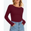 image:imageANRABESS Womens Long Sleeve Boat Neck Fitted Tops  Ribbed Slim Fit Basic Shirts Soft Stretchy Breathable Layer Tee Fall Winter Casual Work Travel Vacation Everyday WearWine Red