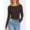 image:imageANRABESS Womens Long Sleeve Boat Neck Fitted Tops  Ribbed Slim Fit Basic Shirts Soft Stretchy Breathable Layer Tee Fall Winter Casual Work Travel Vacation Everyday WearCoffee