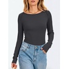 image:imageANRABESS Womens Long Sleeve Boat Neck Fitted Tops  Ribbed Slim Fit Basic Shirts Soft Stretchy Breathable Layer Tee Fall Winter Casual Work Travel Vacation Everyday WearDeep Grey