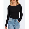 image:imageANRABESS Womens Long Sleeve Boat Neck Fitted Tops  Ribbed Slim Fit Basic Shirts Soft Stretchy Breathable Layer Tee Fall Winter Casual Work Travel Vacation Everyday WearBlack
