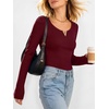 image:imageANRABESS Womens Long Sleeve Scoop Neck V Notch Tops  Ribbed Knit Slim Fit Shirts Comfy Soft Stretch Breathable Tee Basic Casual Daily Wear Work Travel Fall Winter Spring LayerWine Red